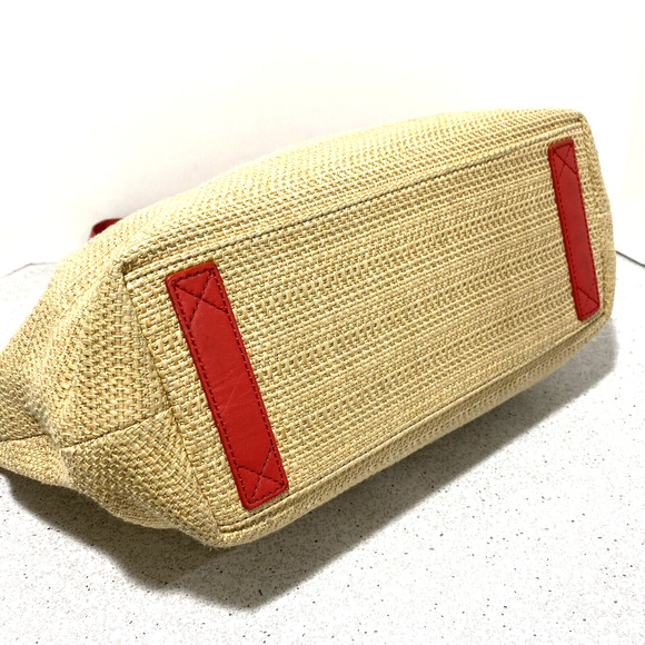 Cole Haan Woven Shoulderbag Purse Casual Bag Tan and Coral Red Beachy Resort - Picture 4 of 10